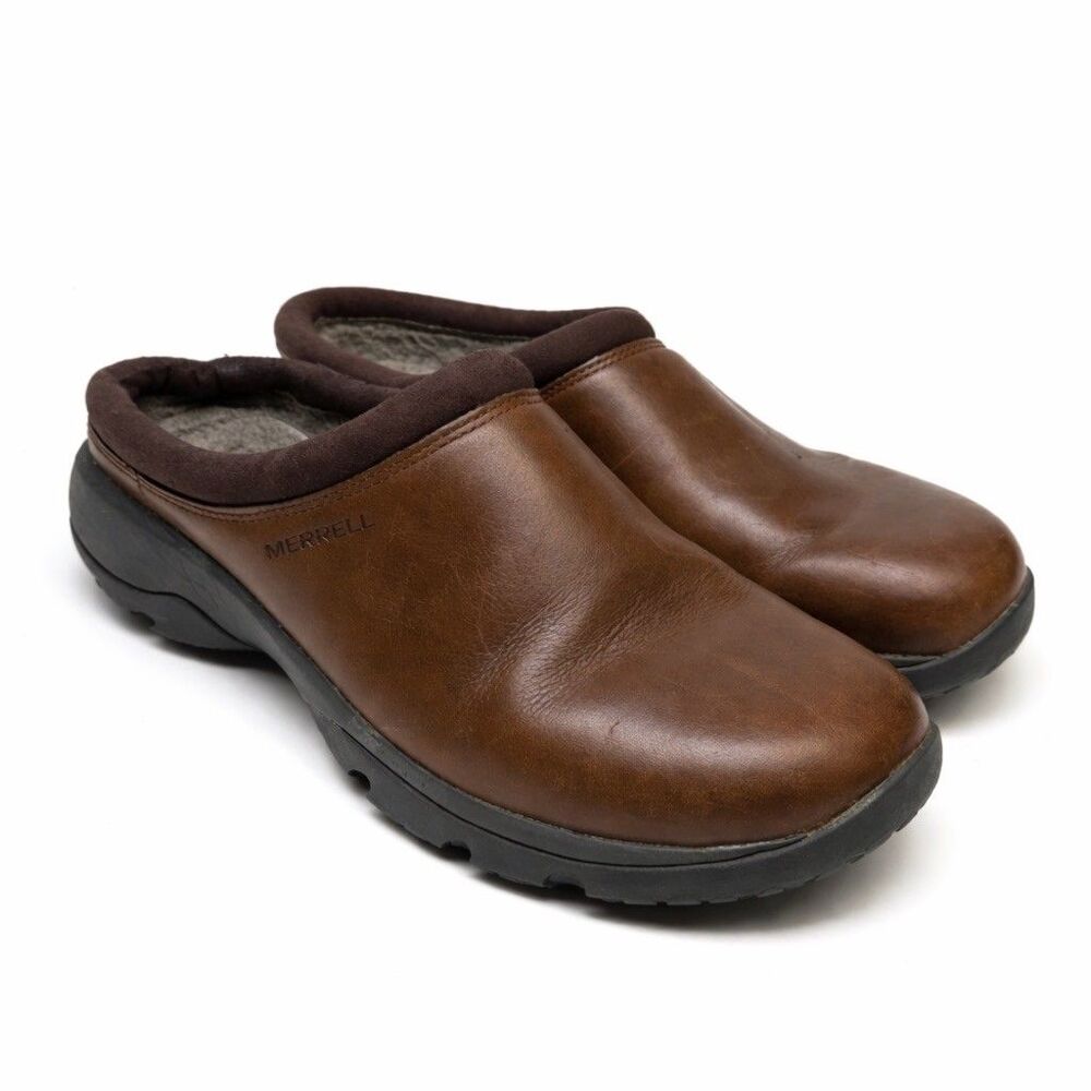 Merrell Encore Rexton Slide J95257 Men's 7.5 Brown Leather Comfort Slip-On Clog
